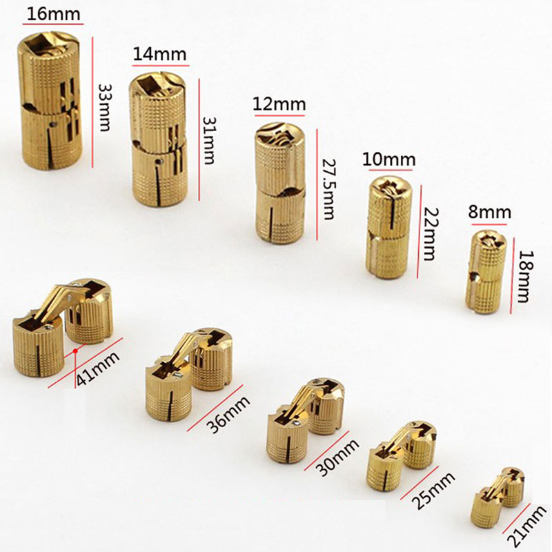 Furniture Hardware Brass - 2 szt. Zawiasy miedziane cylindryczne ukryte